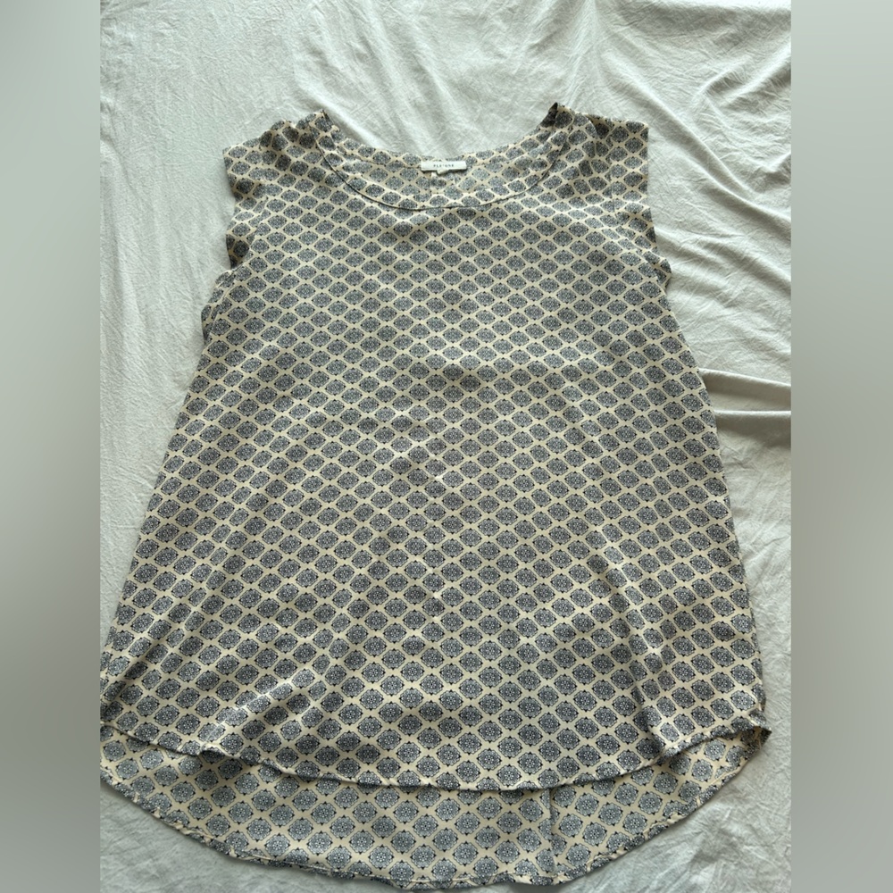 Pleione Black and Tan Patterned Blouse